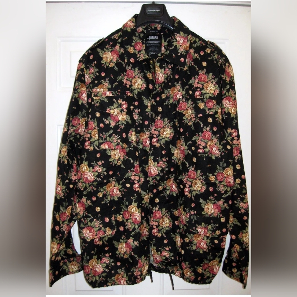 PUBLISH MEN'S BLACK BOULDER FLORAL CANVAS COTTON-LINEN JACKET SIZE XXXL $158 NWT